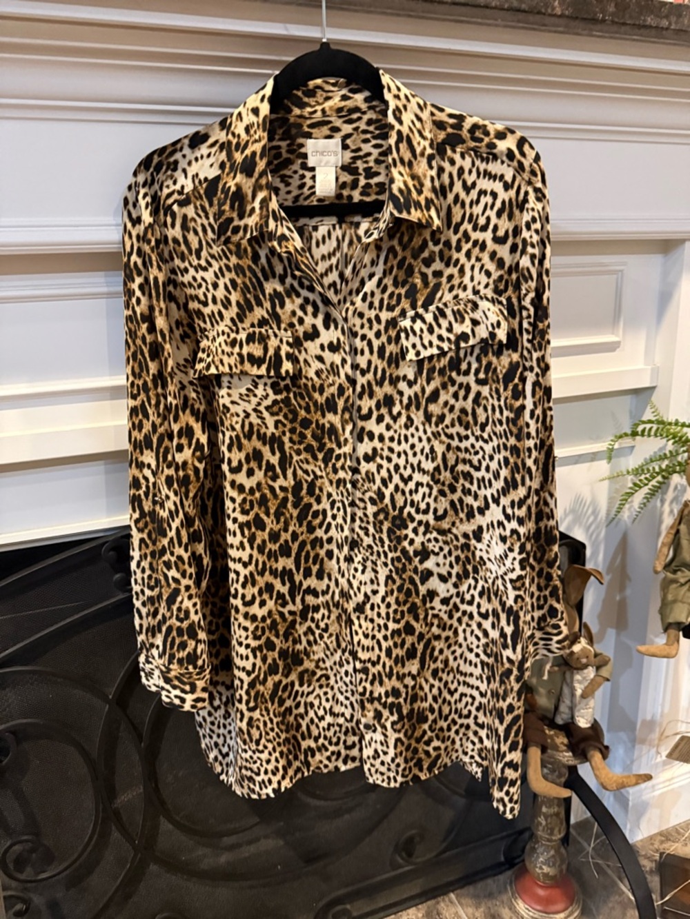Chico's Leopard Print Button-Down Shirt - Brown/Black/Cream